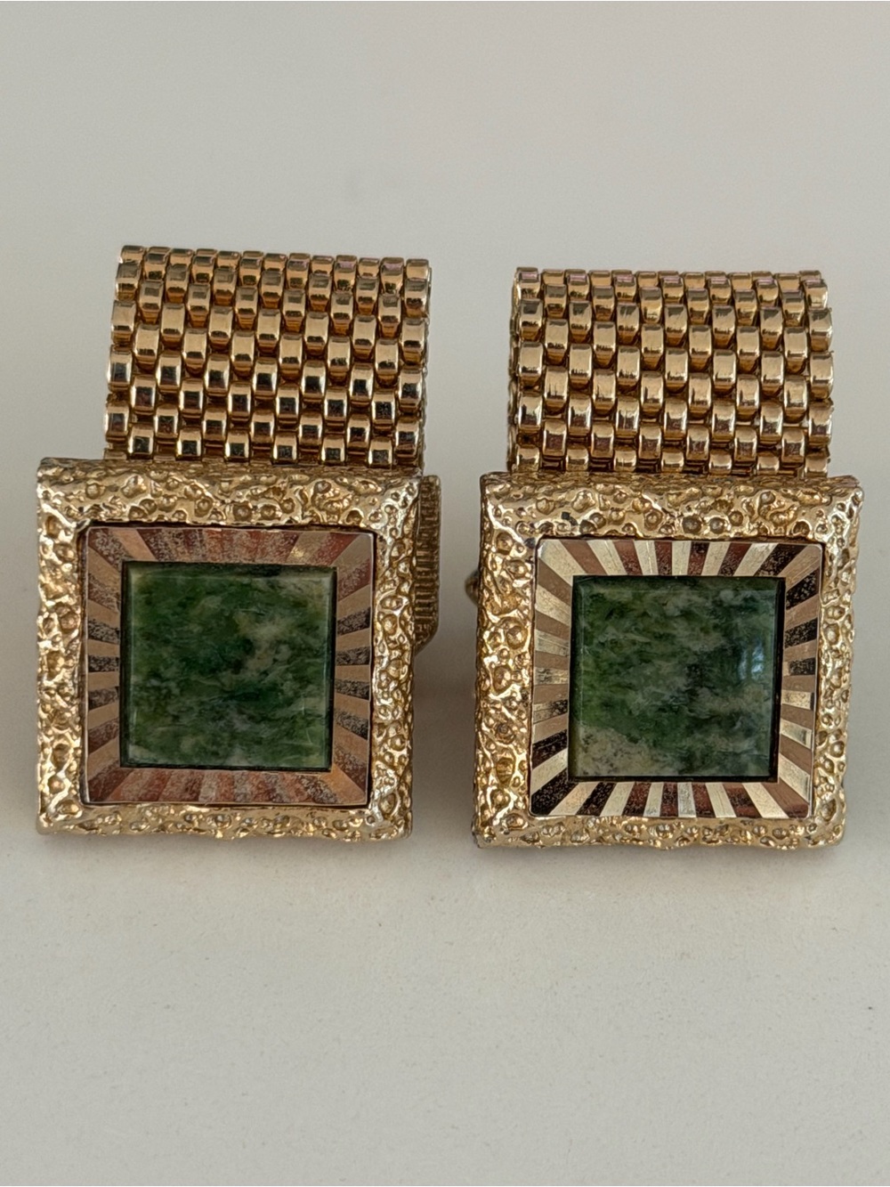 Gold-Tone Green Stone Square Cufflinks